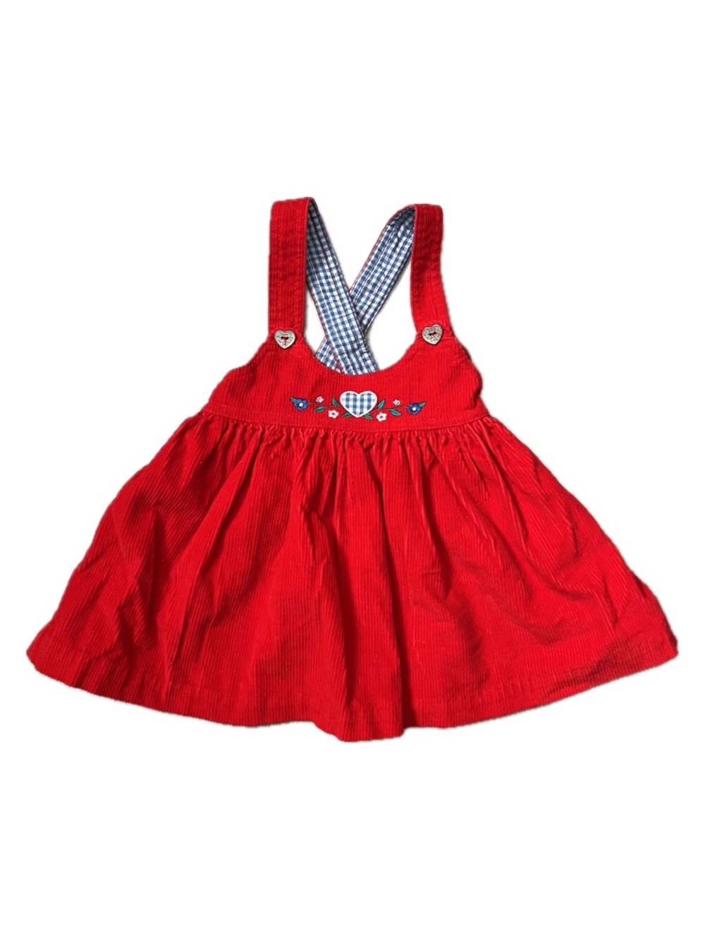 VINTAGE Red Corduroy Jumper Dress  Heart Patch Size 2T